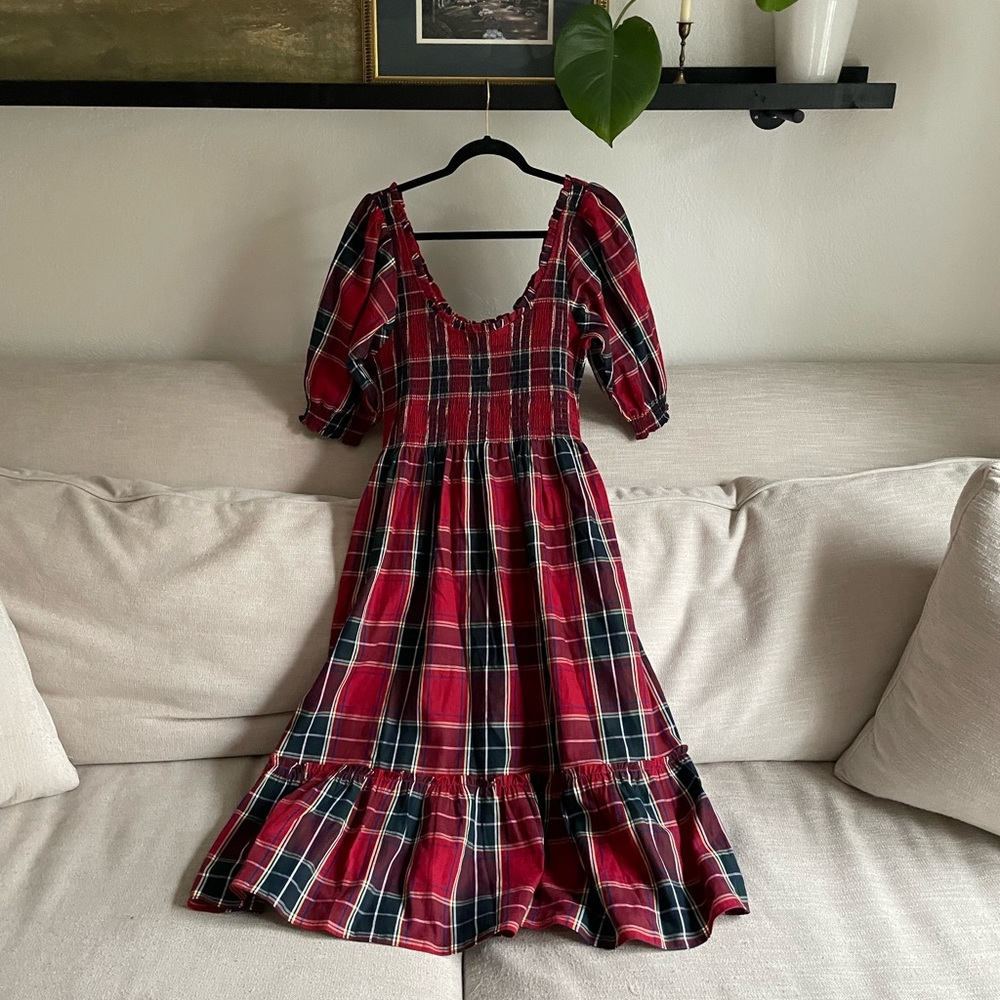 Hill House The Louisa Nap Dress in Red Tartan Womens Sz XL